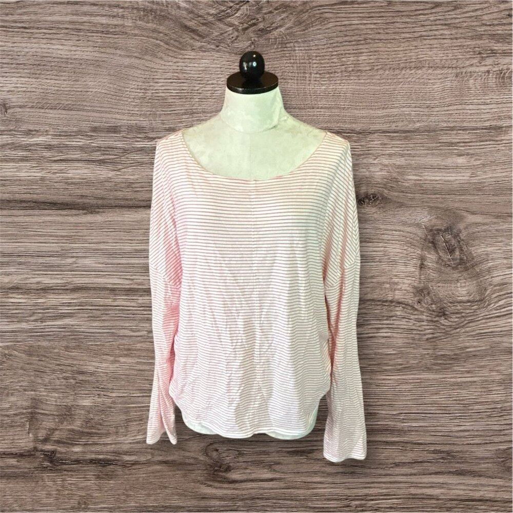 Garnet Hill Women's Long Sleeve Striped Knit Stretch Top Red & White Sz L